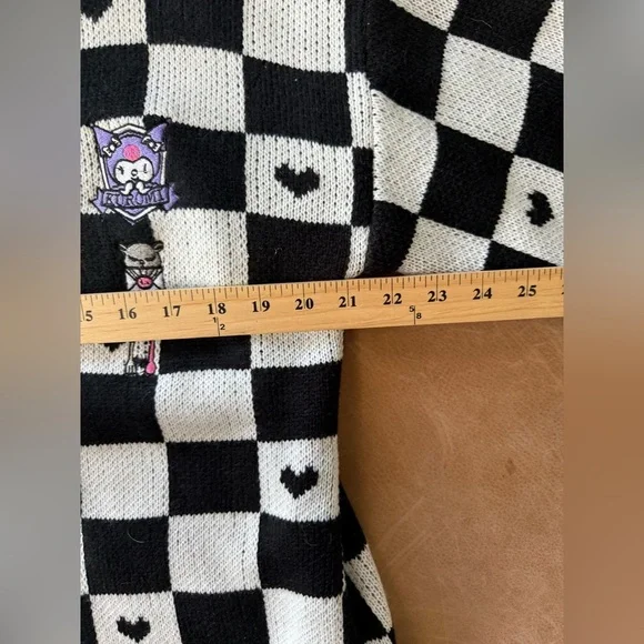 Kuromi Check Pattern Cardigan Women's L Black White Embroidered Anime Boxy Fit - Picture 4 of 5